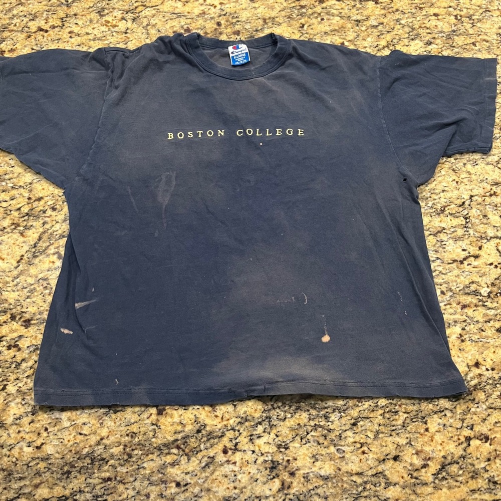 Vintage Champion Boston College T-Shirt Mens XL Navy Blue Distressed Thrashed